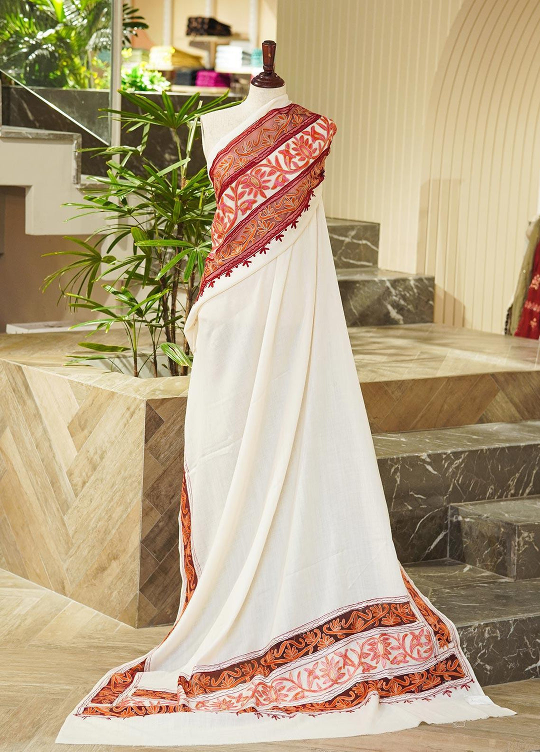 Sanaulla Exclusive Range  Pashmina  Shawls AKP-639-Offwhite2 - Pashmina Shawls