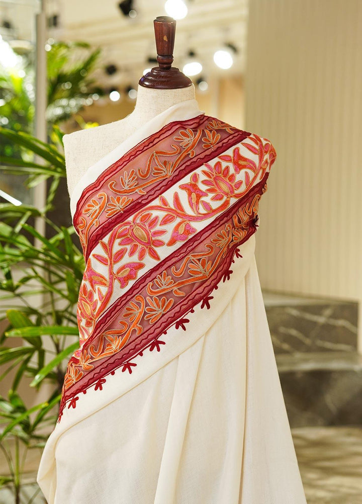 Sanaulla Exclusive Range  Pashmina  Shawls AKP-639-Offwhite2 - Pashmina Shawls