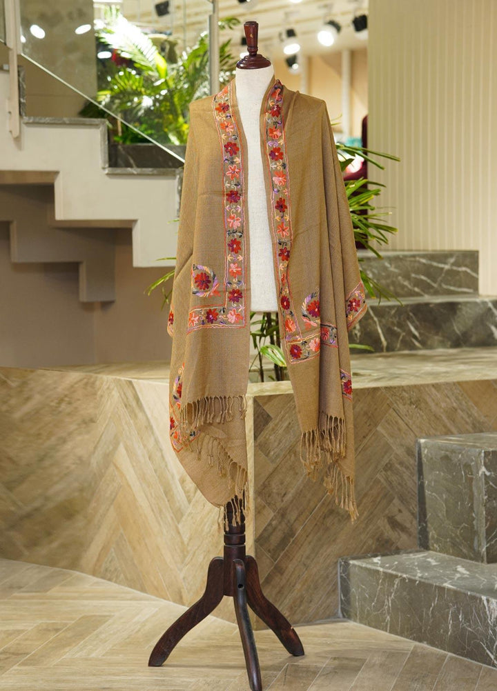 Sanaulla Exclusive Range  Pashmina  Shawls MIR-10 Brown - Pashmina Shawls