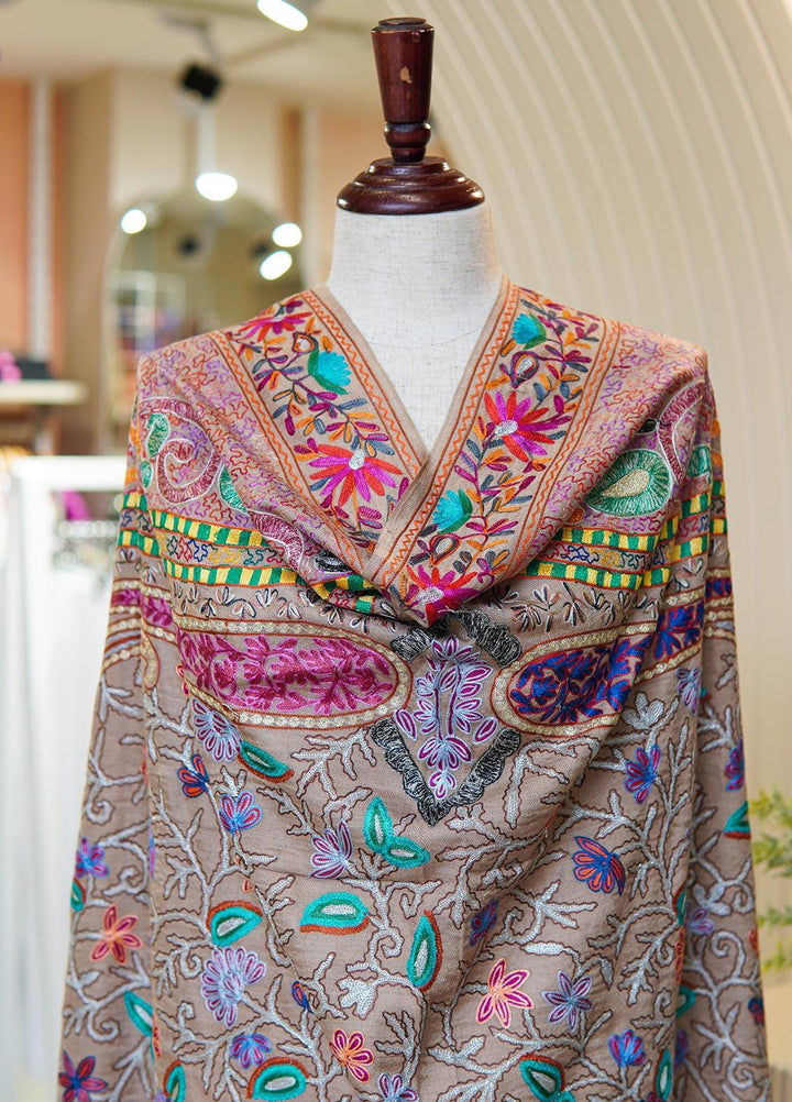 Sanaulla Exclusive Range  Pashmina  Shawls MIR-44 Fawn 1 - Pashmina Shawls