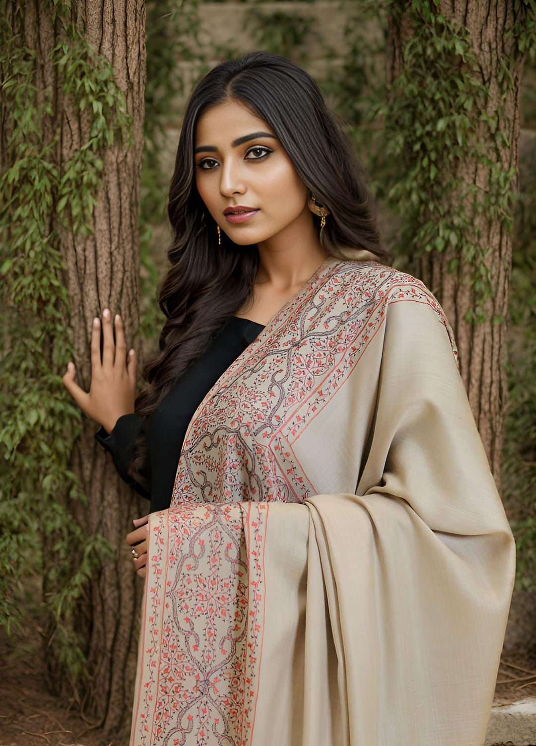 Sanaulla Exclusive Range  Pashmina  KPS 781 D-37 L Brown 1 - Women Shawls