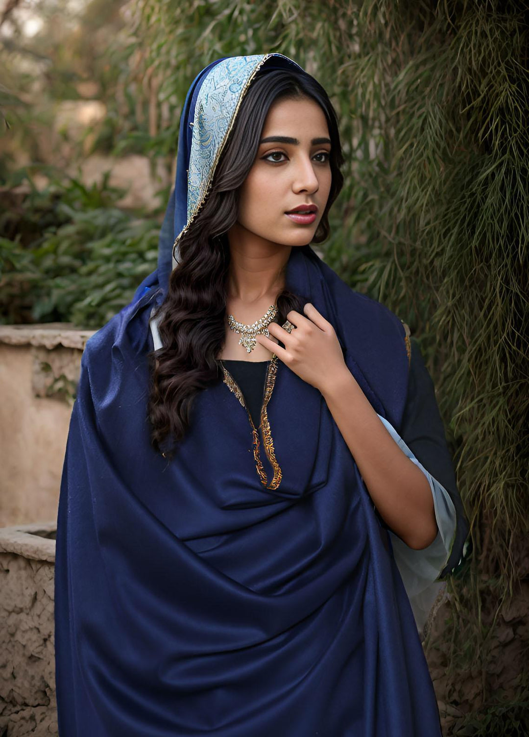 Sanaulla Exclusive Range  Pashmina  KPS 781 D-15 N Blue - Women Shawls