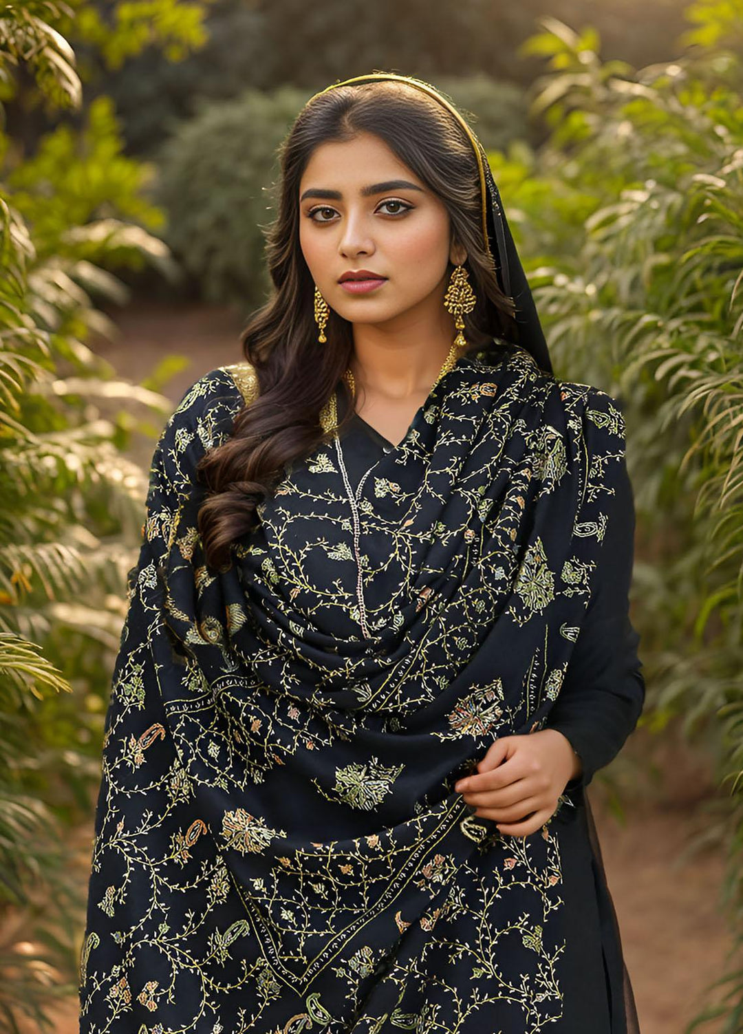 Sanaulla Exclusive Range  Pashmina  Mama D-20 Black 02 - Women Shawls