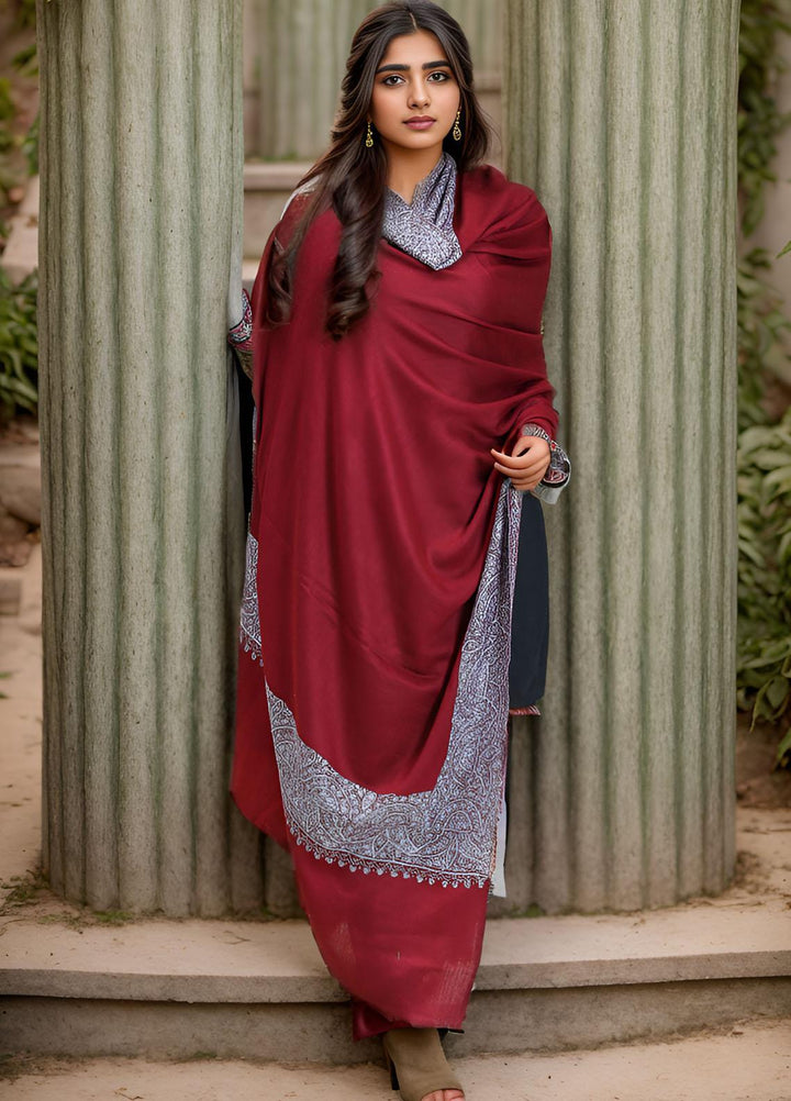 Sanaulla Exclusive Range  Pashmina  Mama D-19 Maroon - Women Shawls