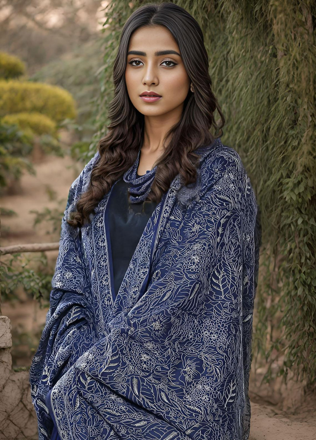 Sanaulla Exclusive Range  Pashmina  KPS 781 D-56 N Blue - Women Shawls