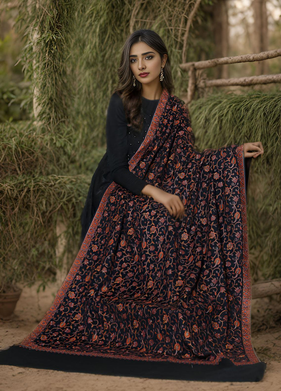 Sanaulla Exclusive Range  Pashmina  KPS 781 D-59 Black 1 - Women Shawls