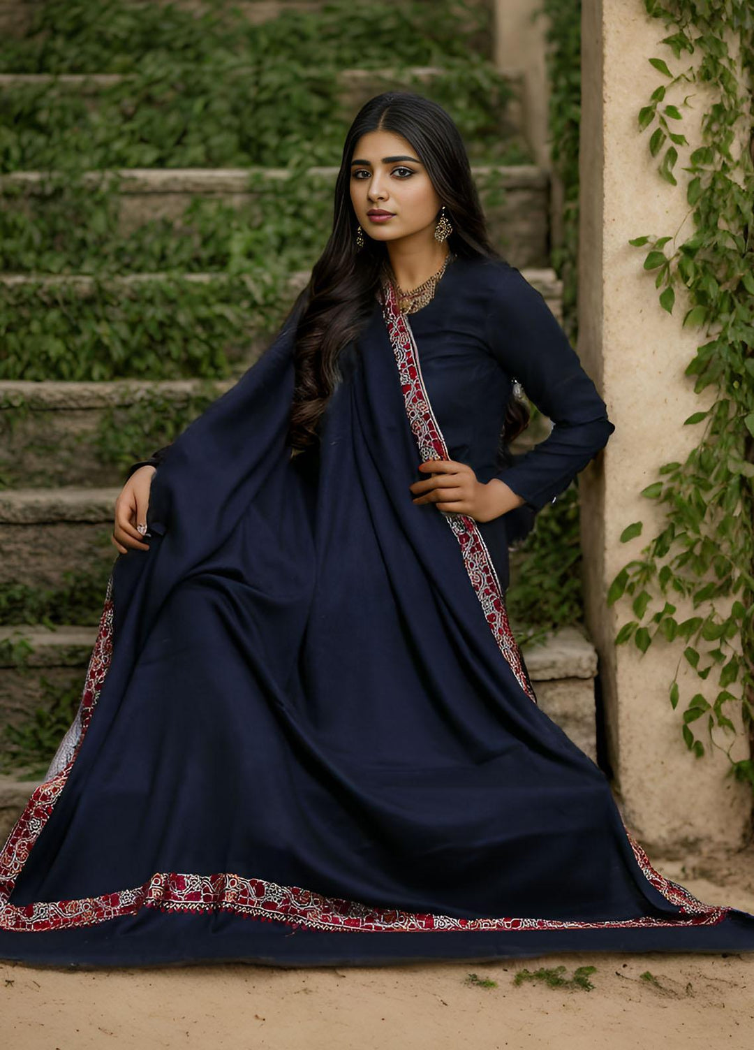 Sanaulla Exclusive Range  Pashmina  Mama D-21 Black - Women Shawls