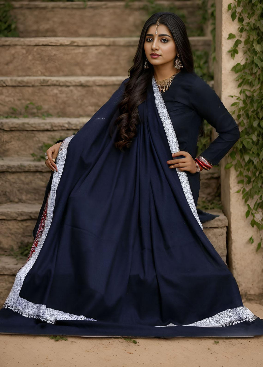 Sanaulla Exclusive Range  Pashmina  Mama D-21 Black 01 - Women Shawls