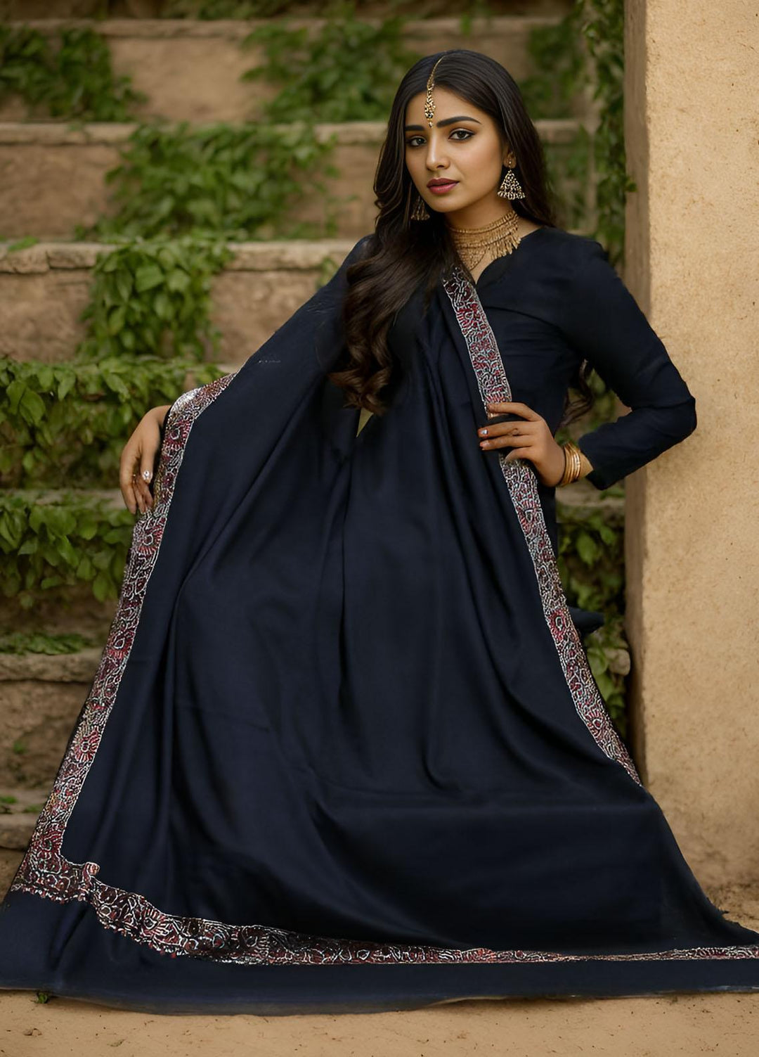 Sanaulla Exclusive Range  Pashmina  Mama D-21 Black 02 - Women Shawls