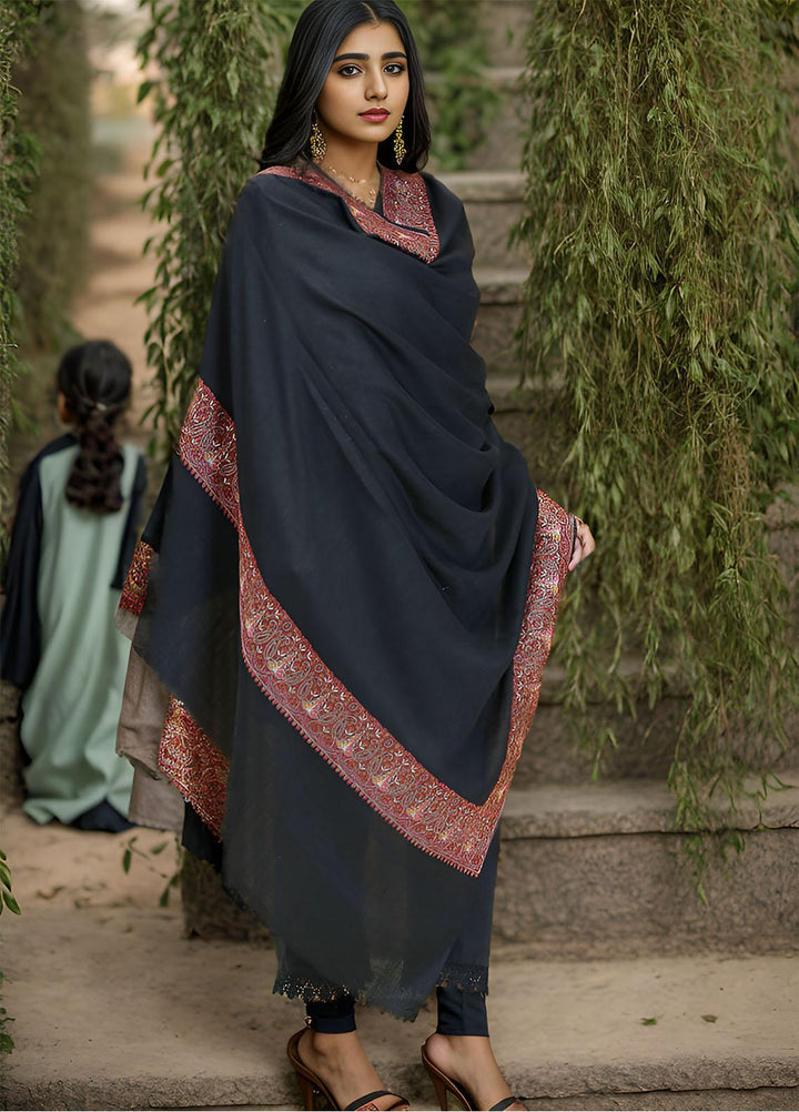 Sanaulla Exclusive Range  Pashmina  KPS 781 D-16 Black 1 - Women Shawls