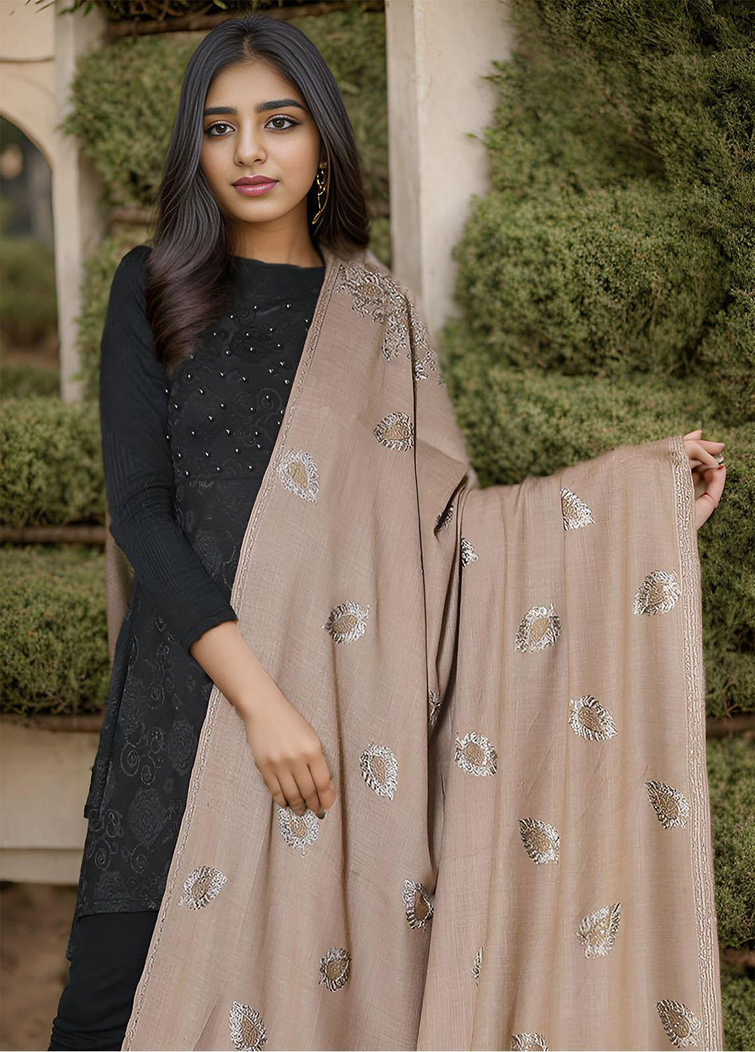 Sanaulla Exclusive Range  Pashmina  KPS 781 D-32 L Brown - Women Shawls