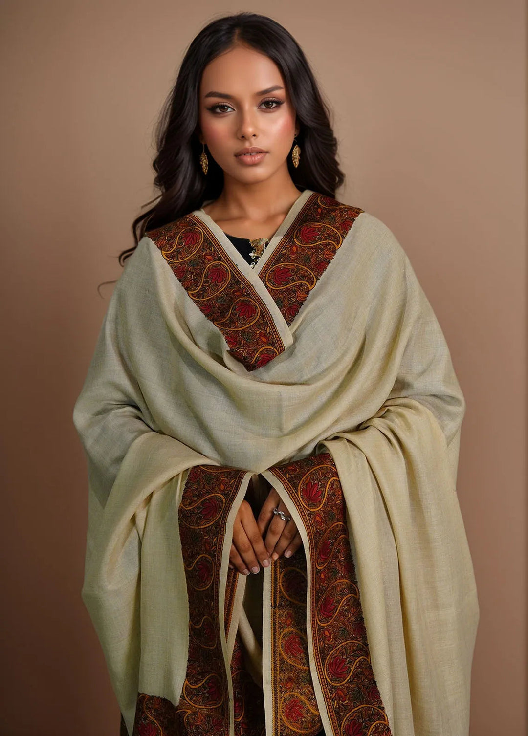 Sanaulla Exclusive Range Pashmina Shawl D-10 Beige 3 - Winter Collection