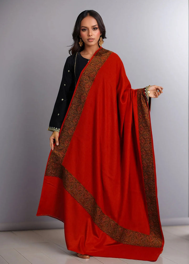 Sanaulla Exclusive Range Pashmina Shawl D-10 Red - Winter Collection