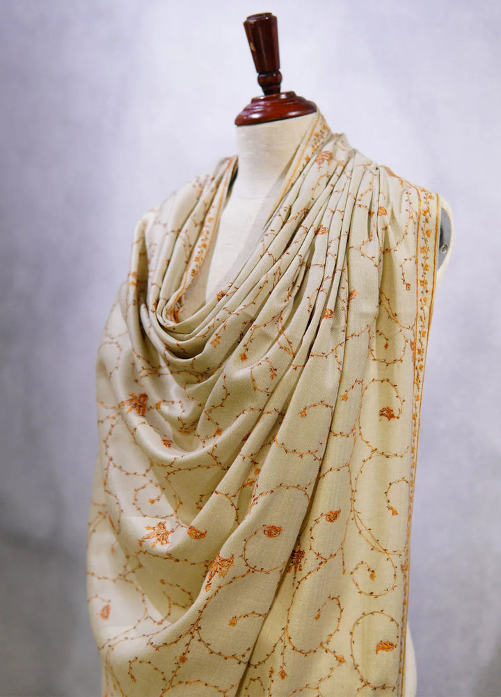 Sanaulla Exclusive Range Pashmina Shawl D-12 Cream 1 - Winter Collection