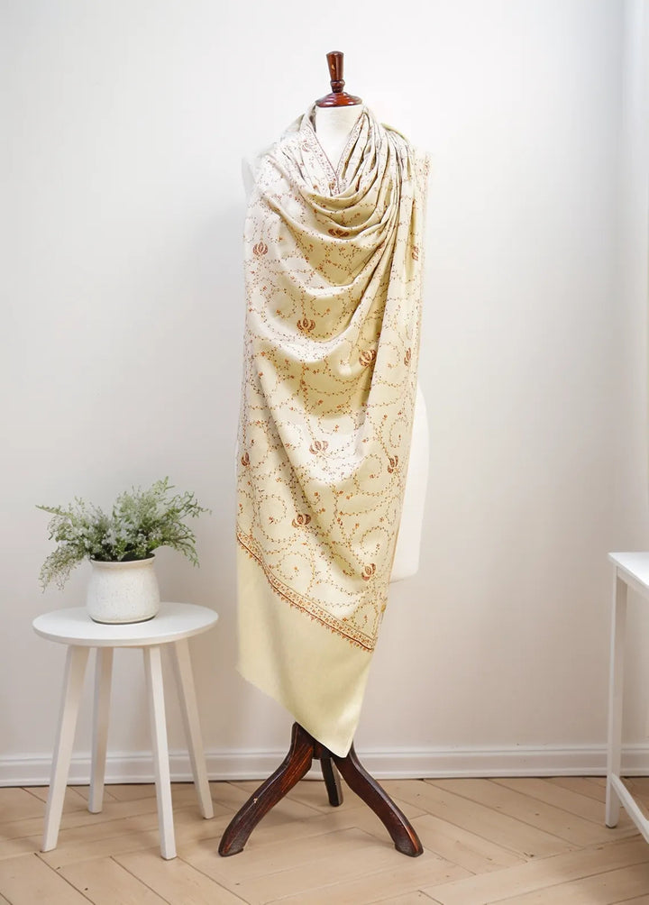 Sanaulla Exclusive Range Pashmina Shawl D-12 Cream 3 - Winter Collection
