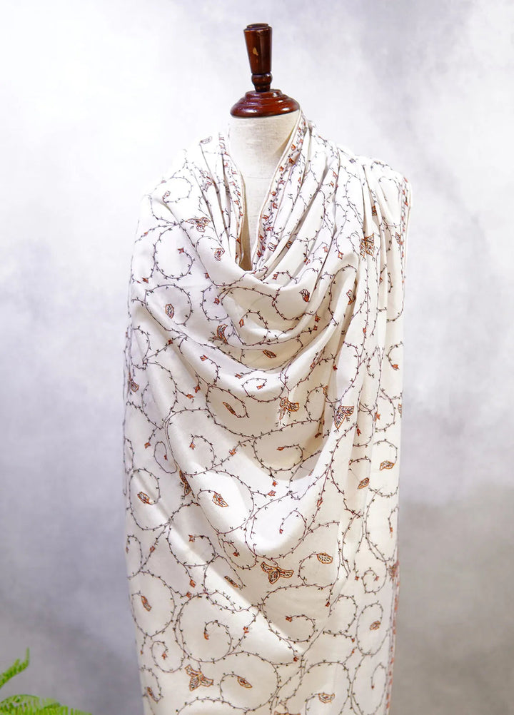 Sanaulla Exclusive Range Pashmina Shawl D-12 White 2 - Winter Collection