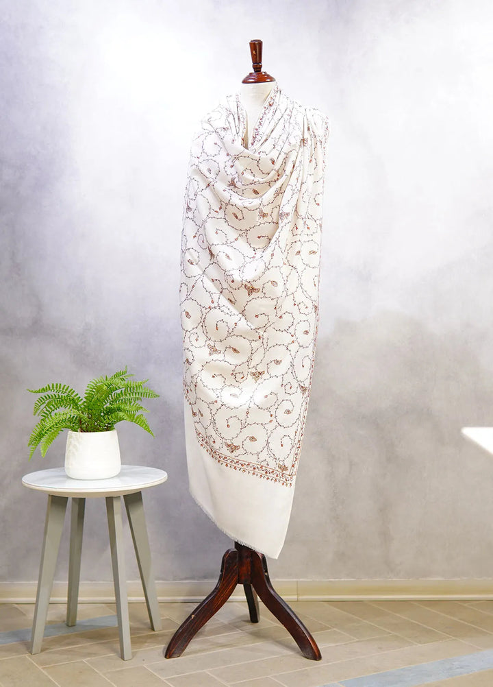 Sanaulla Exclusive Range Pashmina Shawl D-12 White 2 - Winter Collection