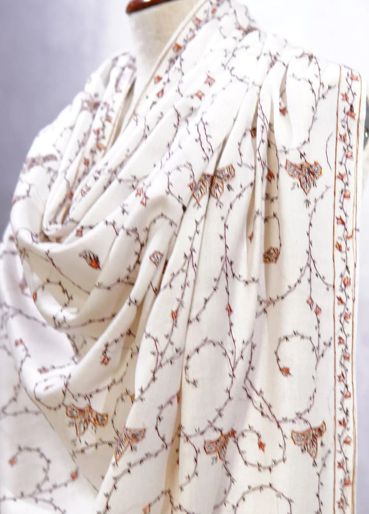 Sanaulla Exclusive Range Pashmina Shawl D-12 White 2 - Winter Collection