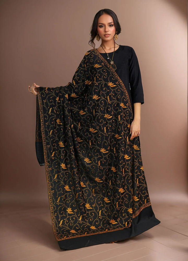 Sanaulla Exclusive Range Pashmina Shawl D-15 Black 1 - Winter Collection