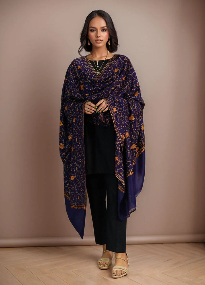 Sanaulla Exclusive Range Pashmina Shawl D-15 Navy Blue 1 - Winter Collection