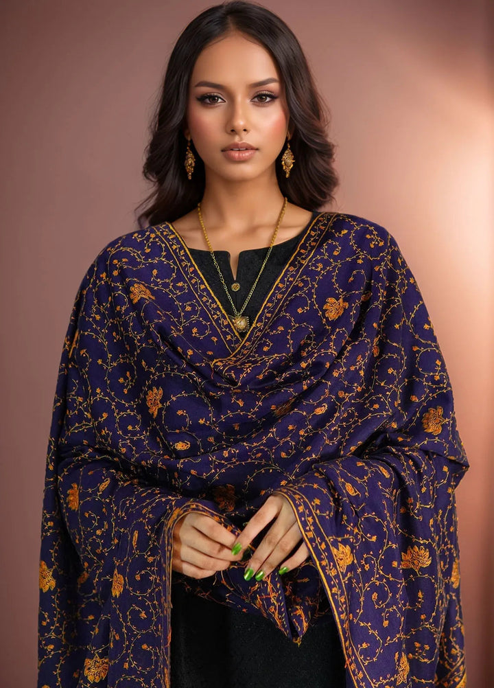 Sanaulla Exclusive Range Pashmina Shawl D-15 Navy Blue 1 - Winter Collection