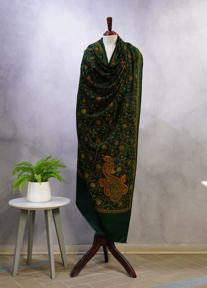 Sanaulla Exclusive Range Pashmina Shawl D-16 Dark Green 1 - Winter Collection