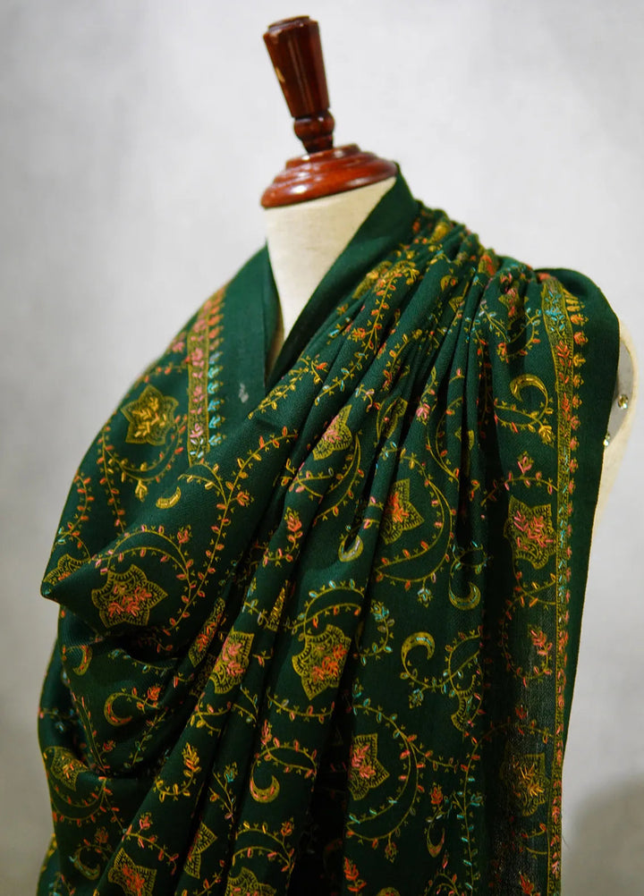 Sanaulla Exclusive Range Pashmina Shawl D-16 Dark Green 2 - Winter Collection