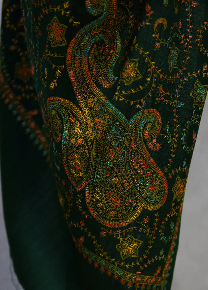 Sanaulla Exclusive Range Pashmina Shawl D-16 Dark Green 2 - Winter Collection