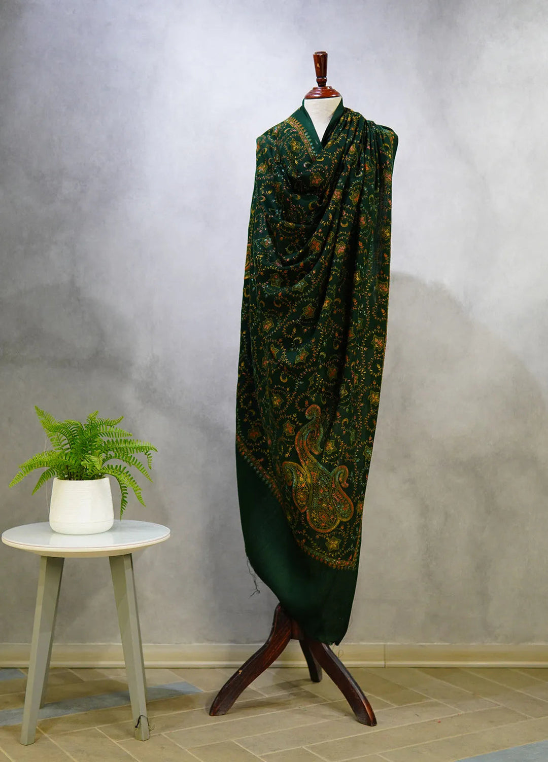 Sanaulla Exclusive Range Pashmina Shawl D-16 Dark Green 2 - Winter Collection