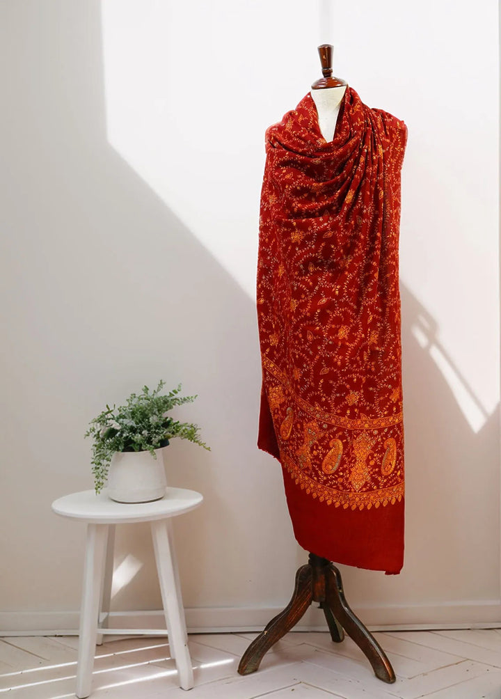 Sanaulla Exclusive Range Pashmina Shawl D-16 Mehroon 4 - Winter Collection