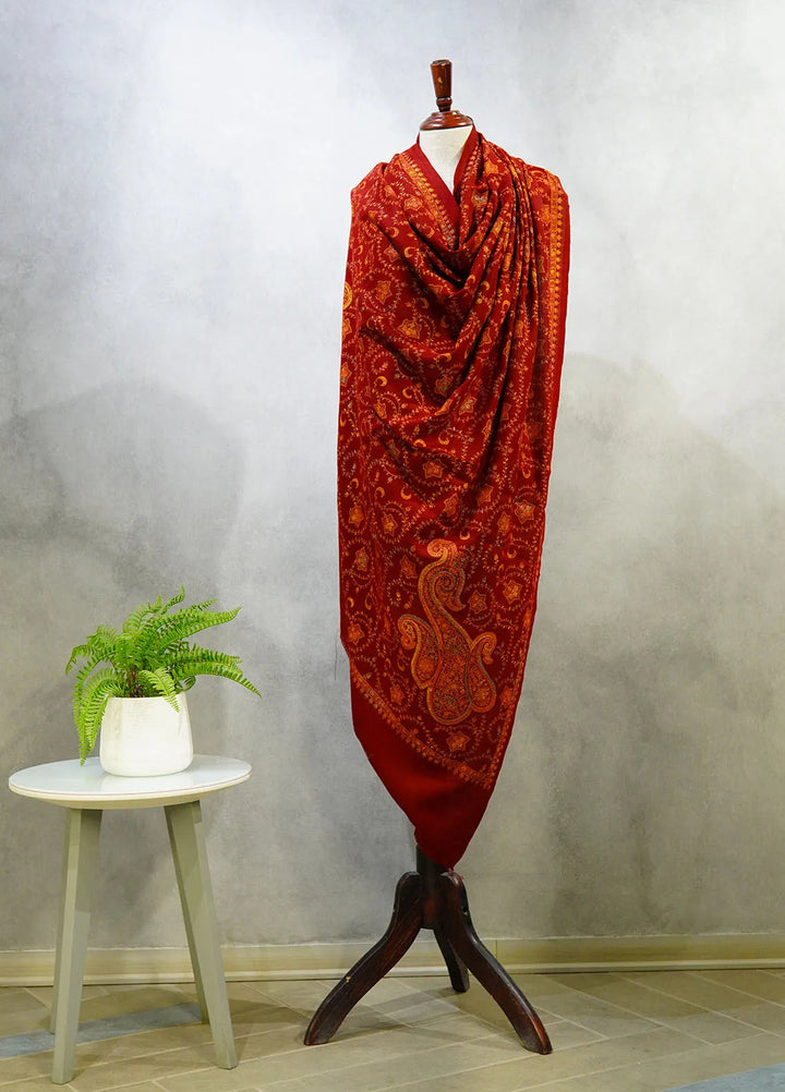 Sanaulla Exclusive Range Pashmina Shawl D-16 Mehroon 6 - Winter Collection
