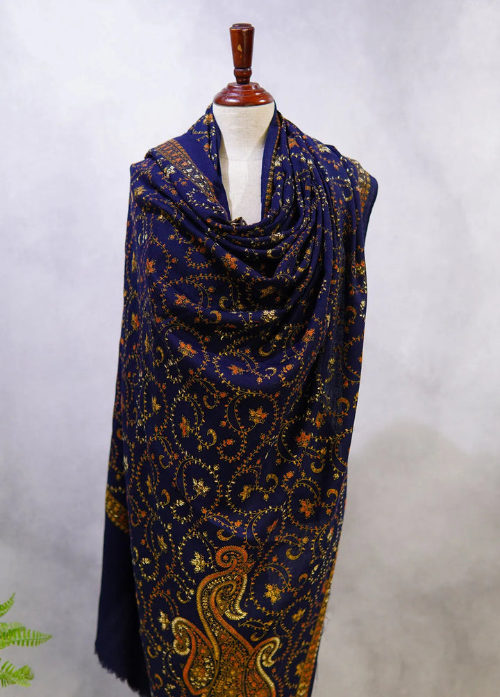 Sanaulla Exclusive Range Pashmina Shawl D-16 Navy Blue 6 - Winter Collection