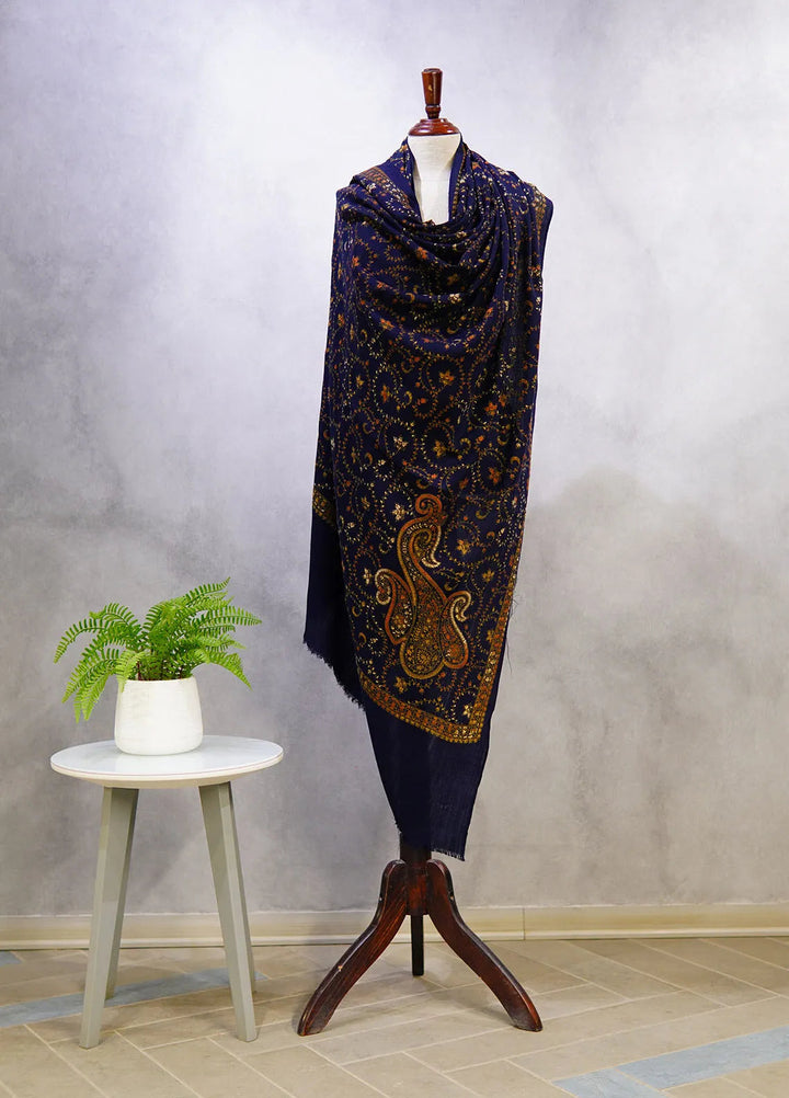 Sanaulla Exclusive Range Pashmina Shawl D-16 Navy Blue 6 - Winter Collection