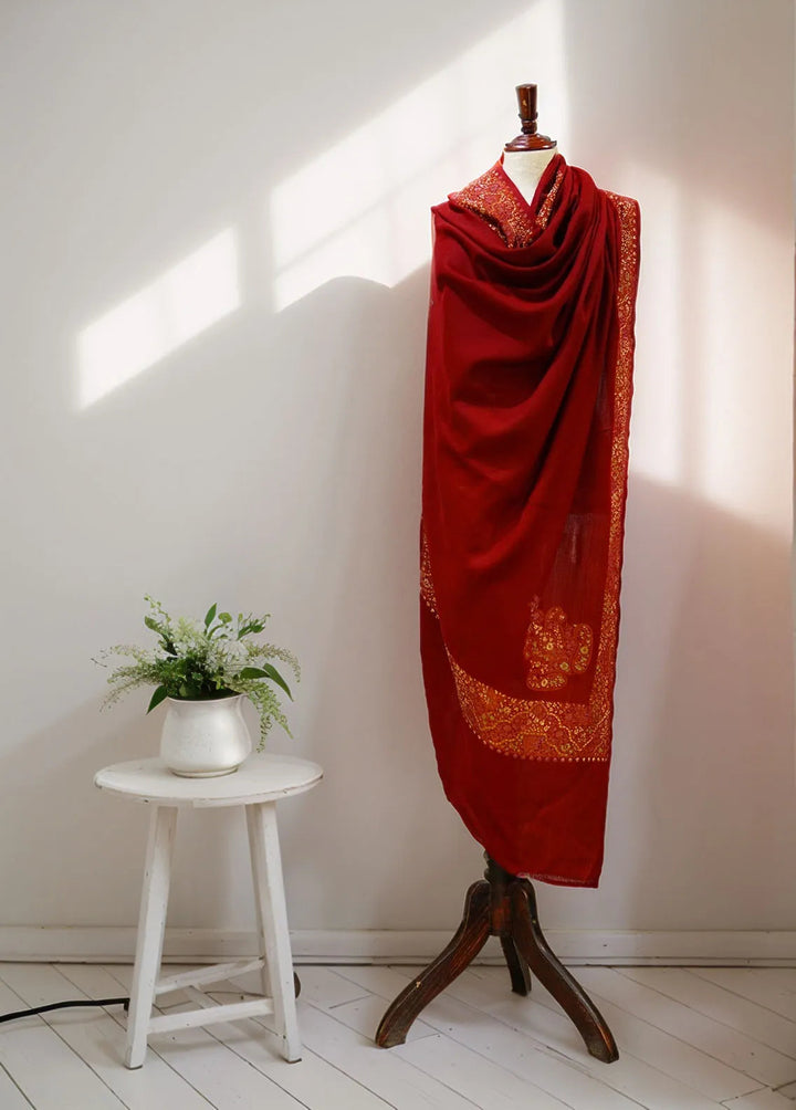 Sanaulla Exclusive Range Pashmina Shawl D-17 Mehroon 3 - Winter Collection