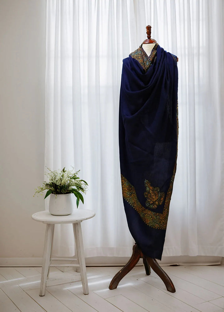 Sanaulla Exclusive Range Pashmina Shawl D-17 Navy Blue 3 - Winter Collection