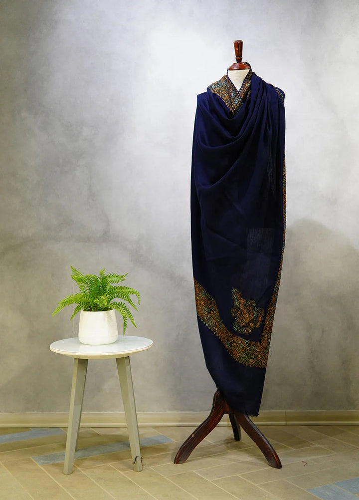 Sanaulla Exclusive Range Pashmina Shawl D-17 Navy Blue 3 - Winter Collection