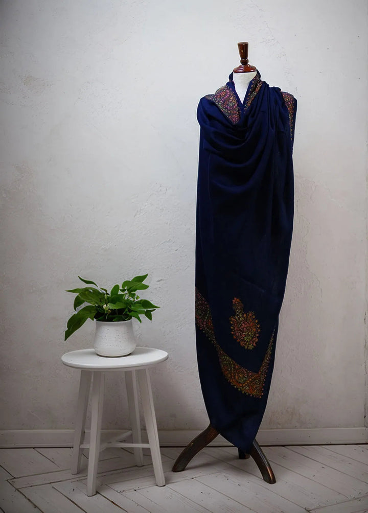 Sanaulla Exclusive Range Pashmina Shawl D-17 Navy Blue 4 - Winter Collection