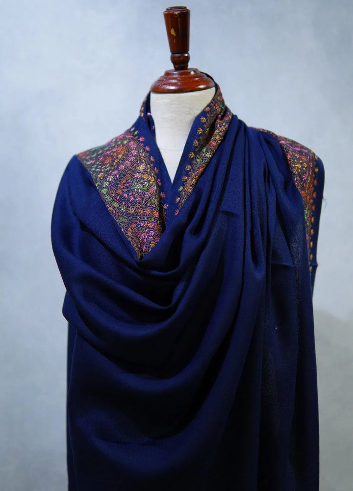 Sanaulla Exclusive Range Pashmina Shawl D-17 Navy Blue 4 - Winter Collection