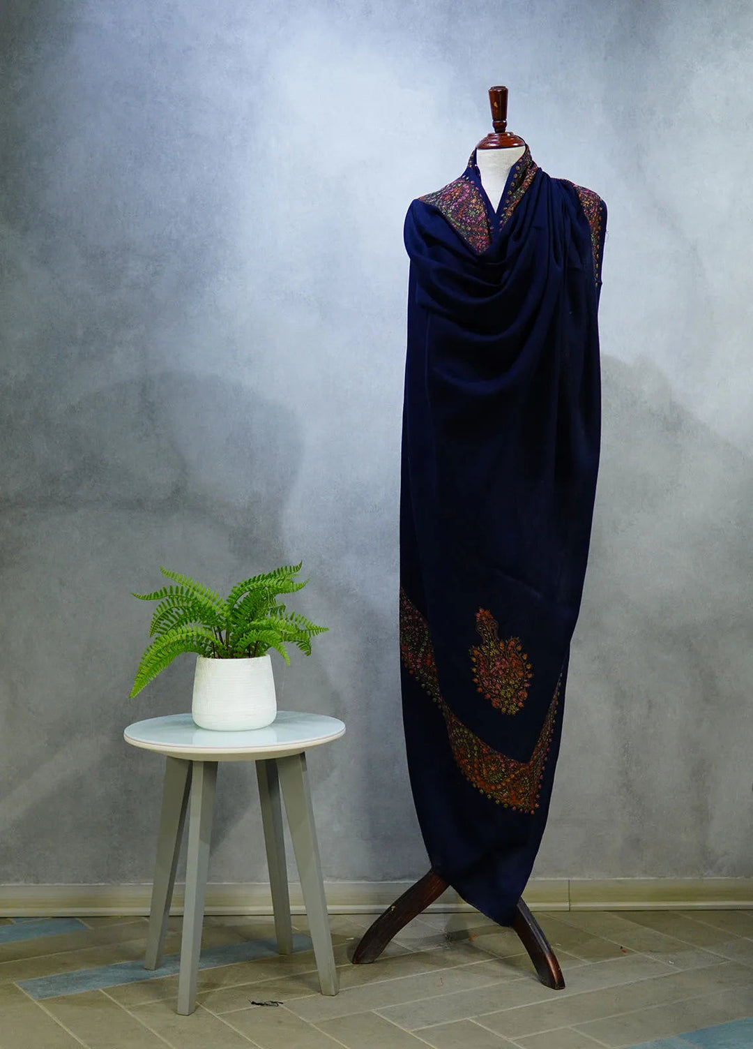 Sanaulla Exclusive Range Pashmina Shawl D-17 Navy Blue 4 - Winter Collection