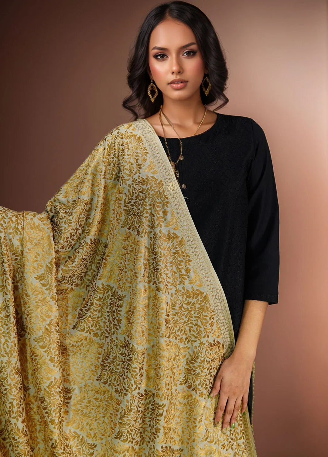 Sanaulla Exclusive Range Pashmina Shawl D-26 Cream - Winter Collection