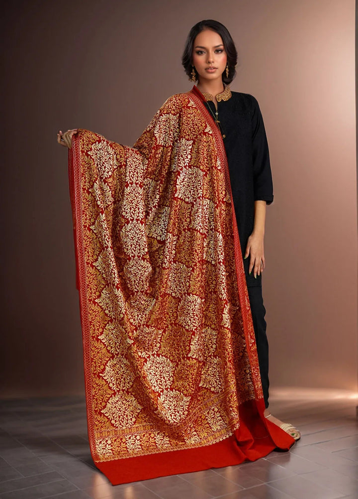 Sanaulla Exclusive Range Pashmina Shawl D-26 Mehroon - Winter Collection