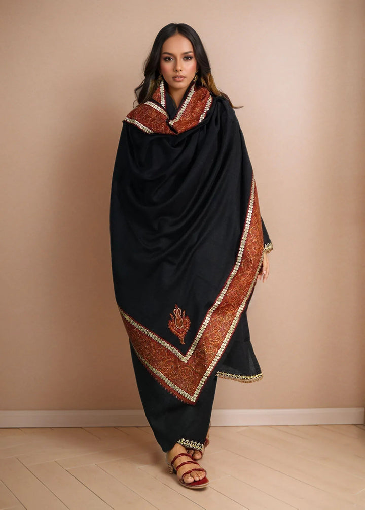 Sanaulla Exclusive Range Pashmina Shawl D-29 Black - Winter Collection
