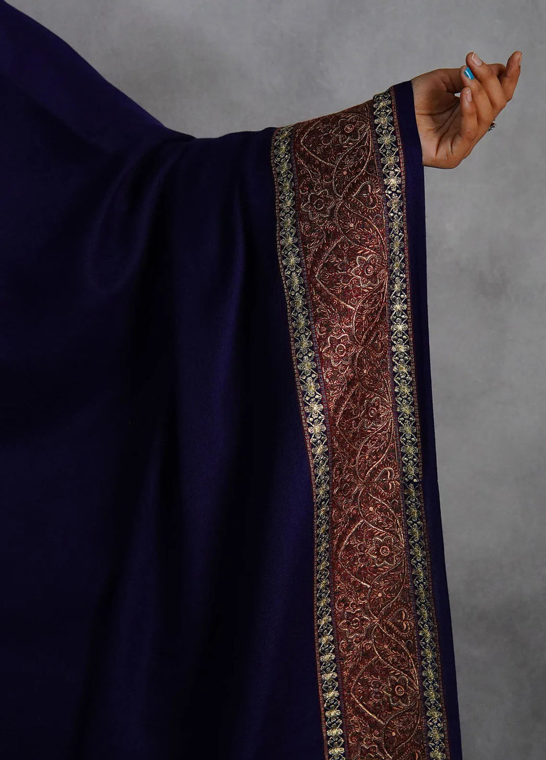 Sanaulla Exclusive Range Pashmina Shawl D-32 Navy Blue - Winter Collection