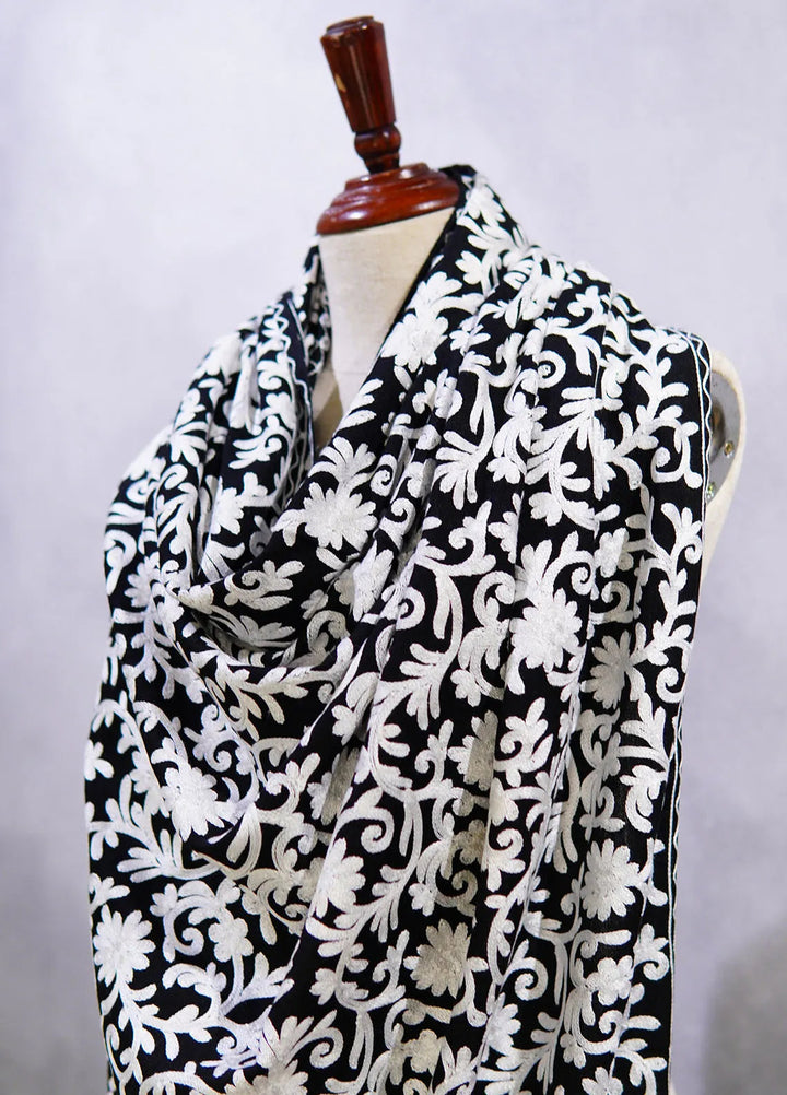 Sanaulla Exclusive Range Pashmina Shawl D-37 Black 1 - Winter Collection