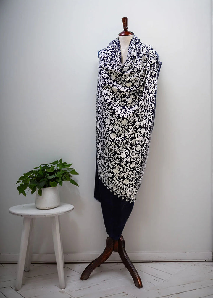 Sanaulla Exclusive Range Pashmina Shawl D-37 Dark Blue 3 - Winter Collection