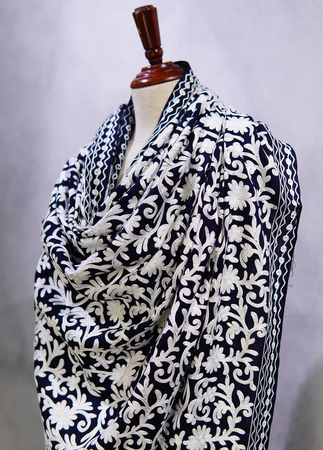 Sanaulla Exclusive Range Pashmina Shawl D-37 Dark Blue 3 - Winter Collection