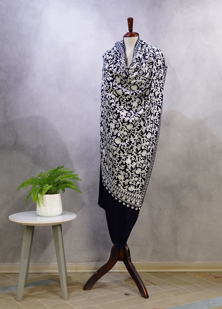 Sanaulla Exclusive Range Pashmina Shawl D-37 Dark Blue 3 - Winter Collection