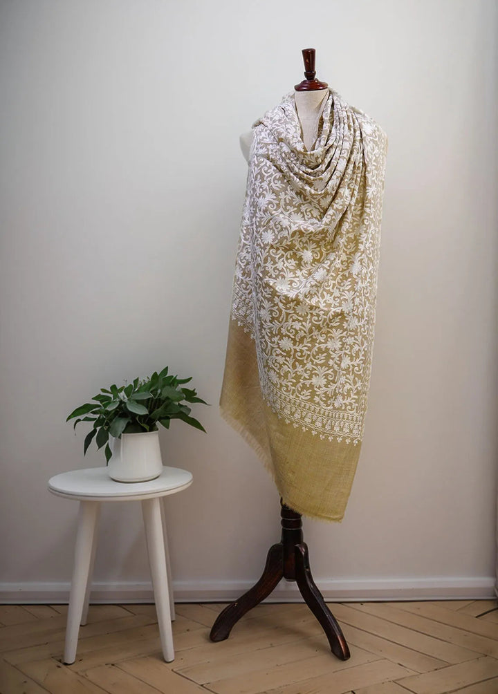 Sanaulla Exclusive Range Pashmina Shawl D-37 Light Brown - Winter Collection