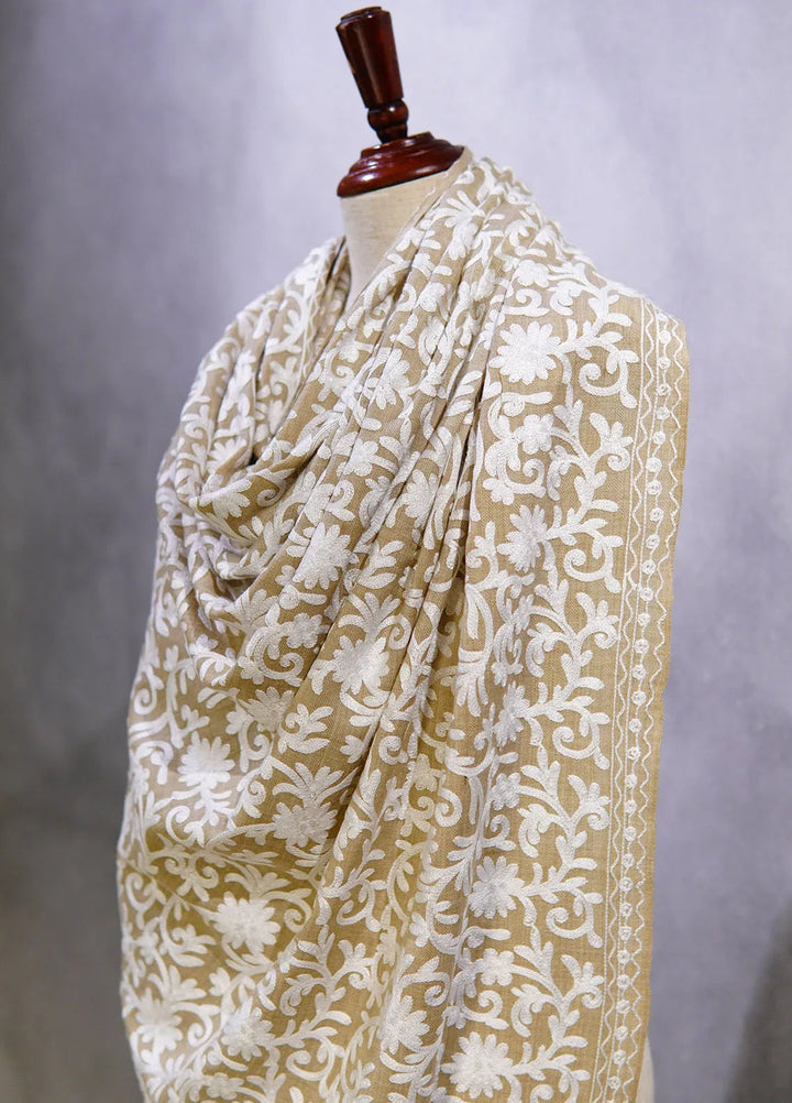Sanaulla Exclusive Range Pashmina Shawl D-37 Light Brown - Winter Collection