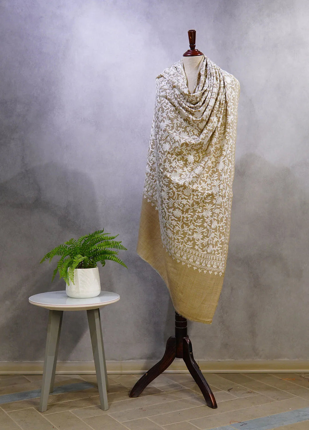 Sanaulla Exclusive Range Pashmina Shawl D-37 Light Brown - Winter Collection